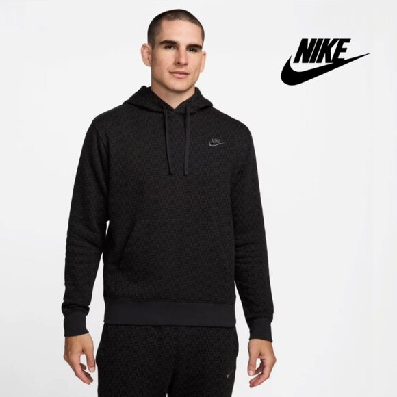 Nike Sportswear Club Fleece Monogram Pullover Hoodie Black Gray 2XL - Picture 2 of 8